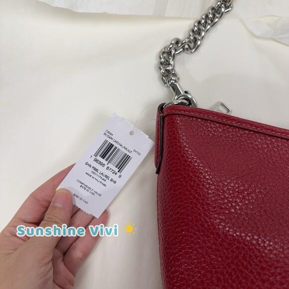 NWT Coach Laurel Shoulder Bag Mirror Charm & Pouch CBI94 Dark Cardinal/Walnut - Picture 8 of 10